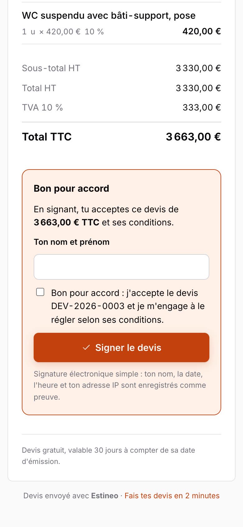 Signé sur son téléphone. Le soir même.